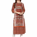 Rust Red & Beige Printed Kurtis