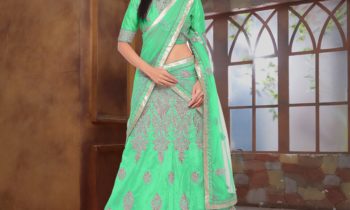 Green Cotton Boat Neck Lehenga