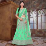 Green Cotton Boat Neck Lehenga
